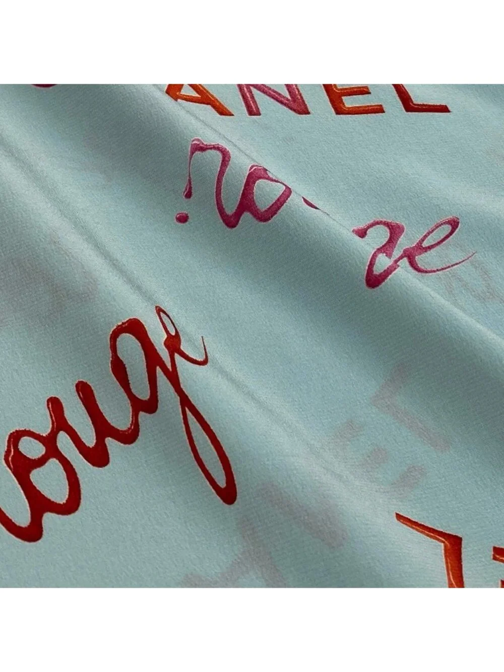 Chanel Vintage Logo Print Silk Blouse Short Sleeve 36 Blue Top